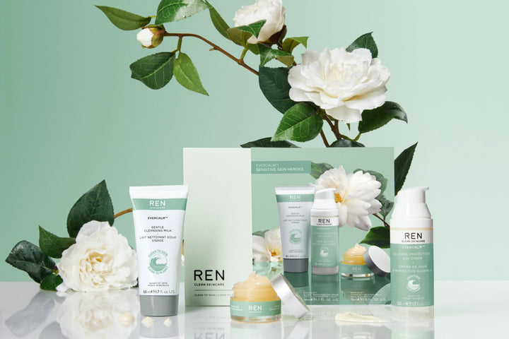 REN SENSITIVE SKIN HEROES Gentle Cleansing Milk 50ml, Global Protection Day Cream 50ml, Overnight Recovery Balm 15ml